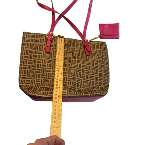 Anne Klein Logo Brown & Pink Tote Bag With Removable Wristlet - Picture 2 of 12